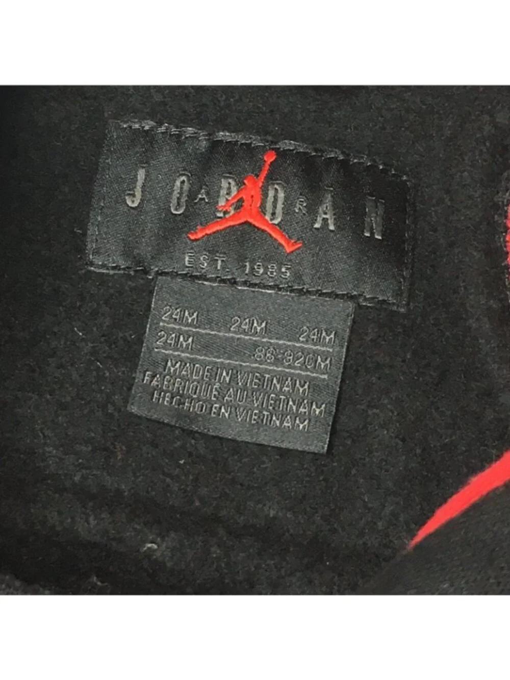 Nike Air Jordan Kids Hoodie Black Red Pullover Sweatshirt Jumpman Logo Size 24m